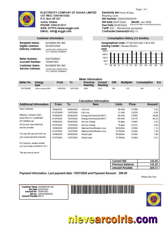 Ghana Electricity Company of Ghana business utility bill
